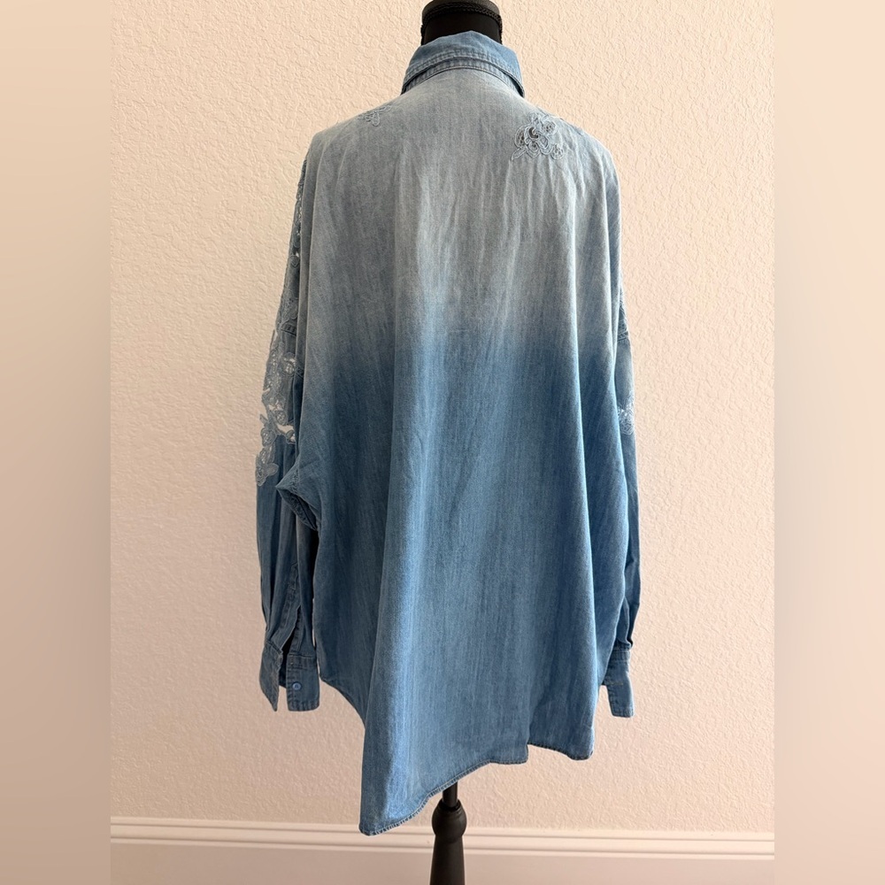 Women’s Oversized Denim Button Up Shirt 100% Cotton | Lace Detail - Picture 3 of 7